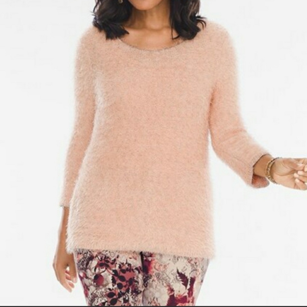Chico’s Eyelash Pink Shine Pullover Sweater Petite